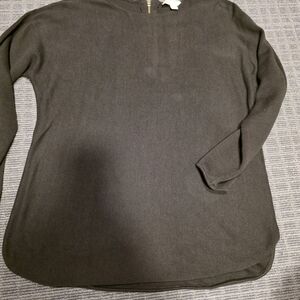 Michael Kors Dark Olive Knit Top with Zip Detail